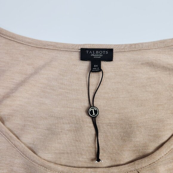 Talbots Womens Plus Pleated 3/4 Balloon Sleeve Blouse Size 3X Scoop Neck Tan - Picture 6 of 10